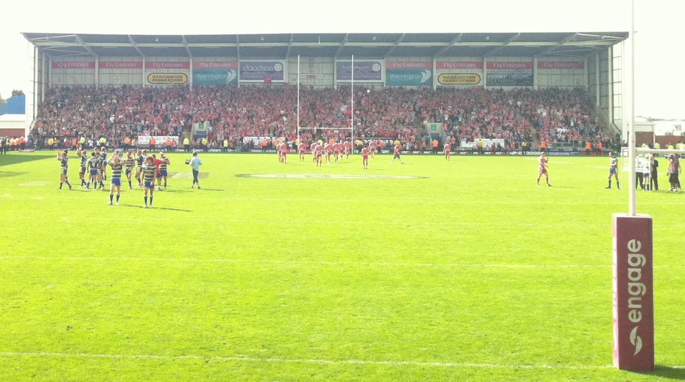 Warrington against Wigan at the Halliwell Jones Stadium in September 2011, the two clubs Sam Powell played for. The photo was taken before his senior debut and does not show him